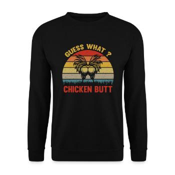 Chicken - Chicken Butt - Funny Chicken - Unisex Pullover - Schwarz - Vorne - Alina (178cm) & Michal (187cm)
