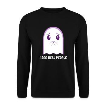 Fantôme - Fantôme mignon - Fantôme drôle - Humour fantôme - Sweat-shirt Unisexe - noir - Devant - Alina (178cm) & Michal (187cm)