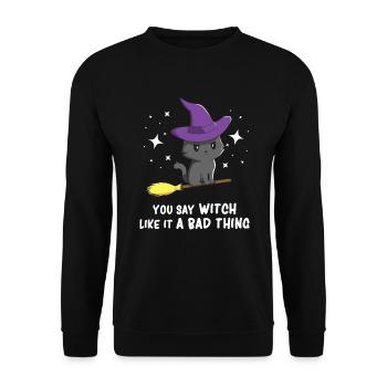 Black Cat - Halloween Black Cat - Witch Black Cat - Unisex Pullover - Schwarz - Vorne - Alina (178cm) & Michal (187cm)