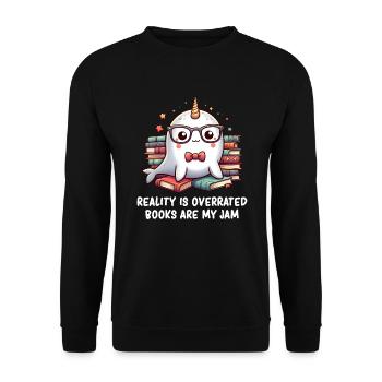 Reading - Book Reading - Reading Nerd - Narwhal - Unisex Pullover - Schwarz - Vorne - Alina (178cm) & Michal (187cm)