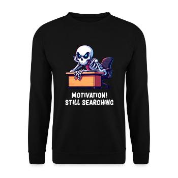 Skeleton - Lazy Skeleton - Skeleton Monday Humor - Unisex Pullover - Schwarz - Vorne - Alina (178cm) & Michal (187cm)