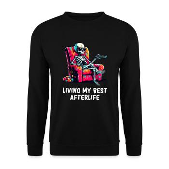 Skeleton - Skeleton Humor - Skeleton Dark Humor - Unisex Pullover - Schwarz - Vorne - Alina (178cm) & Michal (187cm)