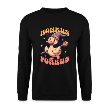 Honkus Ponkus Funny Halloween Witch Goose - Unisex Pullover - Schwarz - Vorne - Alina (178cm) & Michal (187cm)