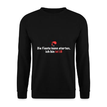 Lv 18! Die Fiesta kann starten - Unisex Pullover - Schwarz - Vorne - Alina (178cm) & Michal (187cm)