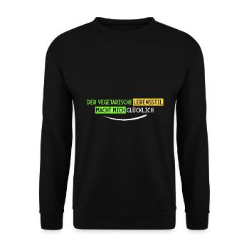 vegetarisch macht mich glücklich - Unisex Pullover - Schwarz - Vorne - Alina (178cm) & Michal (187cm)