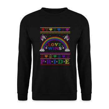 Unicorn Homo Ugly Christmas Sweater - Unisex Sweatshirt - black - Front - Alina (178cm) & Michal (187cm)