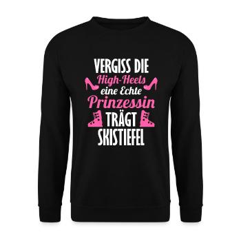 Eine echte Prinzessin trägt Skistiefel - Unisex Pullover - Schwarz - Vorne - Alina (178cm) & Michal (187cm)