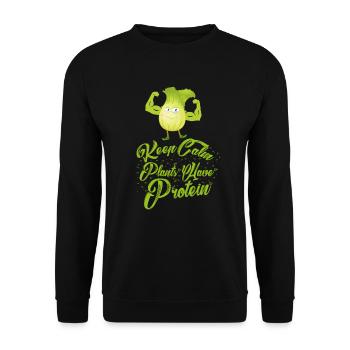 Keep Calm - Plants have Protein - Vegan Shirt - Unisex Pullover - Schwarz - Vorne - Alina (178cm) & Michal (187cm)
