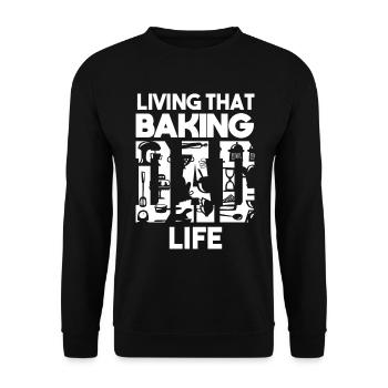 Living That Baking Dad Life Papa Bäcker - Unisex Pullover - Schwarz - Vorne - Alina (178cm) & Michal (187cm)