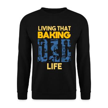 Living That Baking Dad Life Bäcker Papa - Unisex Pullover - Schwarz - Vorne - Alina (178cm) & Michal (187cm)