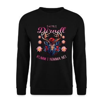 Trachtenshirt Damen In mei Dirndl kumm i nimma nei - Unisex Pullover - Schwarz - Vorne - Alina (178cm) & Michal (187cm)