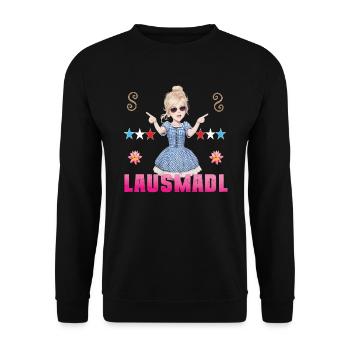 Lausmadl Dirndel Ersatz Kostüm Bayrisch Spruch - Unisex Pullover - Schwarz - Vorne - Alina (178cm) & Michal (187cm)