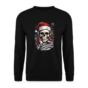 Totenkopf im Weihnachts Design Weihnachtsoutfit - Unisex Pullover - Schwarz - Vorne - Alina (178cm) & Michal (187cm)