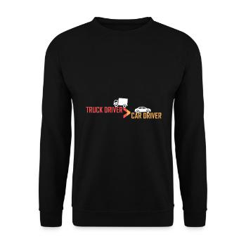Lkw-Fahrer > Pkw-Fahrer - Unisex Pullover - Schwarz - Vorne - Alina (178cm) & Michal (187cm)