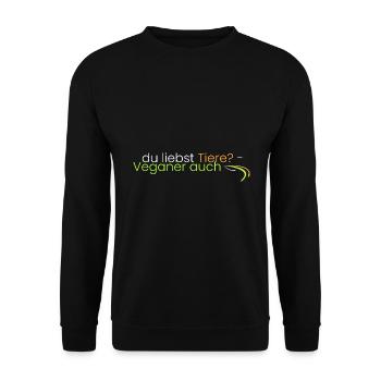 du liebst Tiere? Veganer auch - Unisex Pullover - Schwarz - Vorne - Alina (178cm) & Michal (187cm)