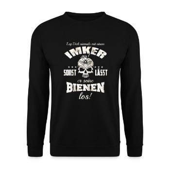 Leg Dich niemals mit einem Imker an.PNG - Unisex Pullover - Schwarz - Vorne - Alina (178cm) & Michal (187cm)