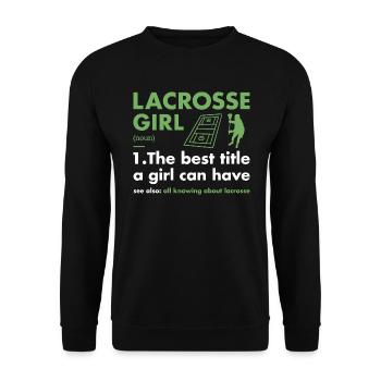 Sport Girl Definition Lacrosse - Unisex Pullover - Schwarz - Vorne - Alina (178cm) & Michal (187cm)
