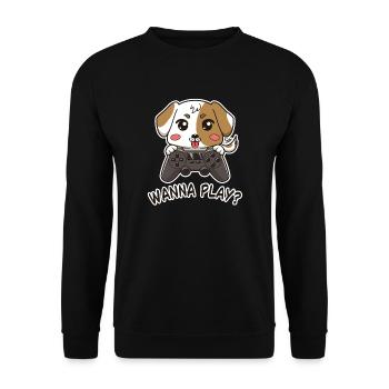 Cute little cartoon style puppy with gamepad - Unisex Sweatshirt - black - Front - Alina (178cm) & Michal (187cm)
