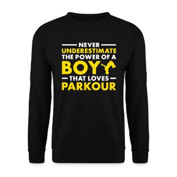 Traceur Never Underestimate The Power Of A Boy - Unisex Sweatshirt - black - Front - Alina (178cm) & Michal (187cm)