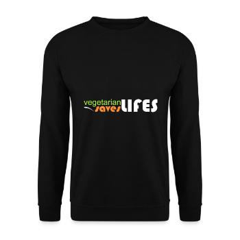 vegetarisch - rettet Leben - Unisex Pullover - Schwarz - Vorne - Alina (178cm) & Michal (187cm)
