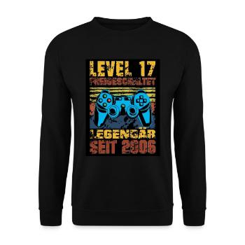 LEVEL 17, 17 Geburtstag, Legendär seit 2006 - Unisex Pullover - Schwarz - Vorne - Alina (178cm) & Michal (187cm)
