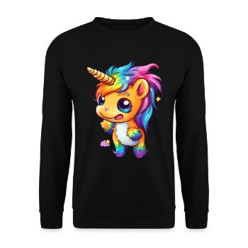 Witziges Einhorn - Unisex Pullover - Schwarz - Vorne - Alina (178cm) & Michal (187cm)