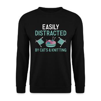 Tricoteuse facilement distraite par les chats et le tricot - Sweat-shirt Unisexe - noir - Devant - Alina (178cm) & Michal (187cm)