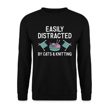 Tricoteuse facilement distraite par les chats et le tricot - Sweat-shirt Unisexe - noir - Devant - Alina (178cm) & Michal (187cm)