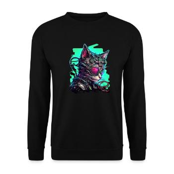 Cybernetic cat with aviator goggles - Unisex Sweatshirt - black - Front - Alina (178cm) & Michal (187cm)
