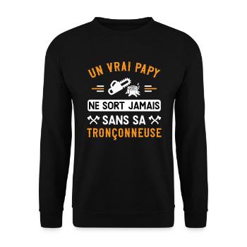 Papy Bûcheron humour métier, bois, idée cadeau - Sweat-shirt Unisexe - noir - Devant - Alina (178cm) & Michal (187cm)