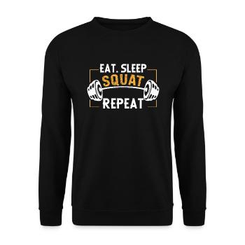 Eat Sleep Squat Repeat. Idée cadeau Musculation - Sweat-shirt Unisexe - noir - Devant - Alina (178cm) & Michal (187cm)