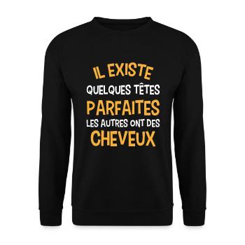 Chauve idée cadeau humour cheveux calvitie - Sweat-shirt Unisexe - noir - Devant - Alina (178cm) & Michal (187cm)