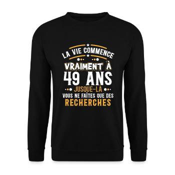 Anniversaire 49 ans, idée cadeau date de naissance - Sweat-shirt Unisexe - noir - Devant - Alina (178cm) & Michal (187cm)