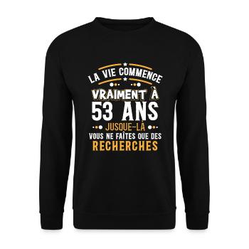 Anniversaire 53 ans, idée cadeau date de naissance - Sweat-shirt Unisexe - noir - Devant - Alina (178cm) & Michal (187cm)