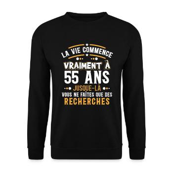 Anniversaire 55 ans, idée cadeau date de naissance - Sweat-shirt Unisexe - noir - Devant - Alina (178cm) & Michal (187cm)