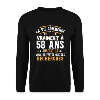 Anniversaire 58 ans, idée cadeau date de naissance - Sweat-shirt Unisexe - noir - Devant - Alina (178cm) & Michal (187cm)
