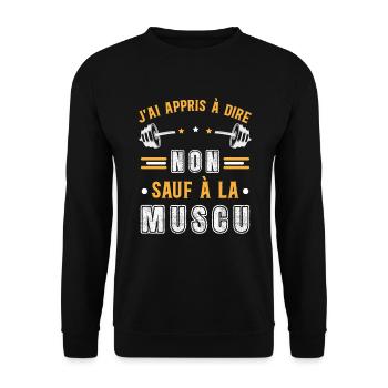 Musculation Sport. Citation Sportif Drôle Workout - Sweat-shirt Unisexe - noir - Devant - Alina (178cm) & Michal (187cm)
