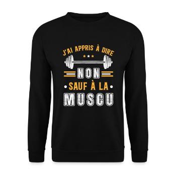 Musculation Sport. Citation Sportif Drôle Original - Sweat-shirt Unisexe - noir - Devant - Alina (178cm) & Michal (187cm)