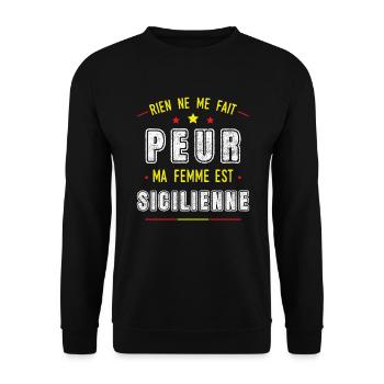 Sicile Humour pays Italie, drapeau italien, Couple - Sweat-shirt Unisexe - noir - Devant - Alina (178cm) & Michal (187cm)