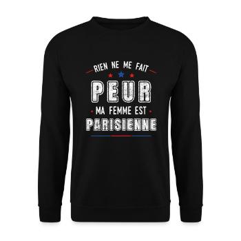 Paris, idée cadeau Couple Parisien Citation Région - Sweat-shirt Unisexe - noir - Devant - Alina (178cm) & Michal (187cm)