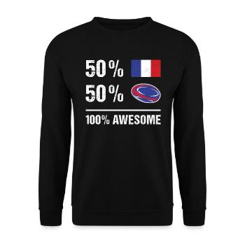 50% France 50% Rugby 100% Awesome France Rugby - Unisex Pullover - Schwarz - Vorne - Alina (178cm) & Michal (187cm)