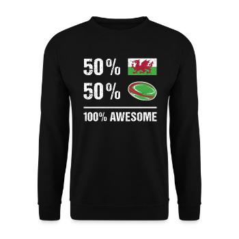 50% Wales 50% Rugby 100% Awesome Wales Rugby - Unisex Sweatshirt - black - Front - Alina (178cm) & Michal (187cm)