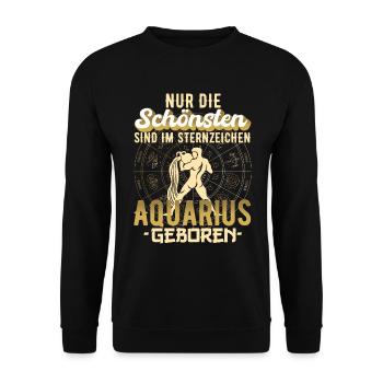 Sternzeichen Aquarius Wassermann Spruch Geschenk - Unisex Pullover - Schwarz - Vorne - Alina (178cm) & Michal (187cm)