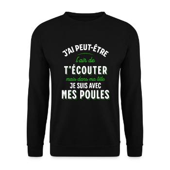 Poules Cadeau Humour Potager Citation Jardin Drôle - Sweat-shirt Unisexe - noir - Devant - Alina (178cm) & Michal (187cm)