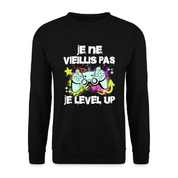 Papa Gamer Cadeau Gaming Vintage Jeux Vidéo Geek - Sweat-shirt Unisexe - noir - Devant - Alina (178cm) & Michal (187cm)