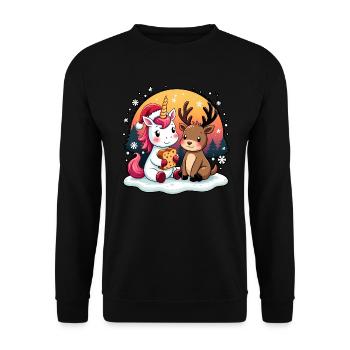 Einhorn & Rentier mit Schneeflocken Weihnachten - Unisex Pullover - Schwarz - Vorne - Alina (178cm) & Michal (187cm)
