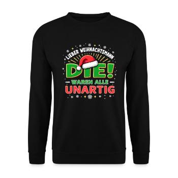 Weihnachts Shirt Weihnachtsmann Weihnachten - Unisex Pullover - Schwarz - Vorne - Alina (178cm) & Michal (187cm)