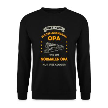 Modelleisenbahn Opa Rentner Zugführer Modellbahn - Unisex Pullover - Schwarz - Vorne - Alina (178cm) & Michal (187cm)