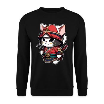 Cute Samurai Cat - Unisex Sweatshirt - black - Front - Alina (178cm) & Michal (187cm)