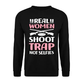 Trapschießen | Schießsport Fallenschießen Geschenk - Unisex Pullover - Schwarz - Vorne - Alina (178cm) & Michal (187cm)